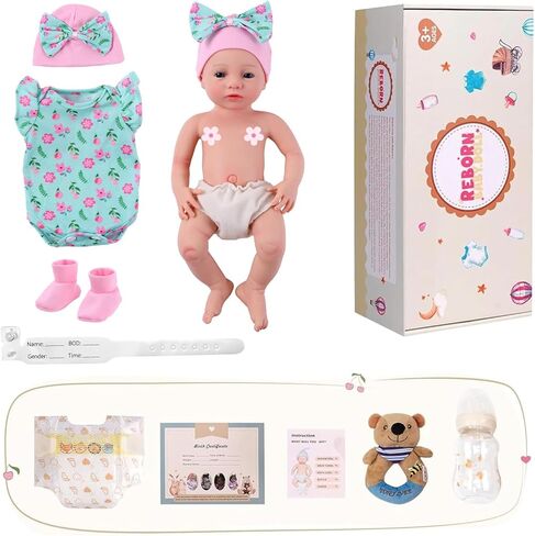 BABESIDE 16 Inch Full Body Silicone Reborn Baby Dolls, Anatomically Correct Realistic Awake Newborn Baby Doll, Lifelike Real Life Baby Doll with Feeding Kit & Gift Box for Kids Ages 3+ in Kuwait