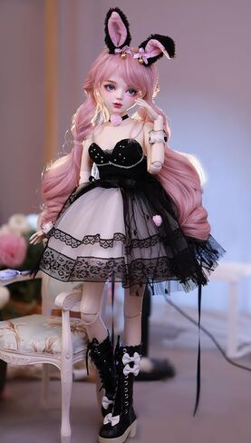 Hand-Painted BJD Doll 1/3,22.8 inches(56cm) Tall,Bunny Woman Style,Princess Doll,PVC Body with 31 Movable Joints,for Ages 15+ and Older,Desk and Wall Decorations (Handmade Makeup Plus) in Kuwait