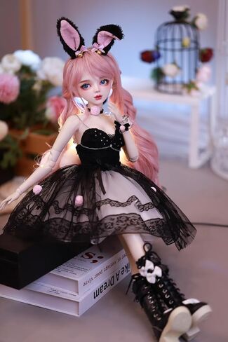 Hand-Painted BJD Doll 1/3,22.8 inches(56cm) Tall,Bunny Woman Style,Princess Doll,PVC Body with 31 Movable Joints,for Ages 15+ and Older,Desk and Wall Decorations (Handmade Makeup Plus) in Kuwait
