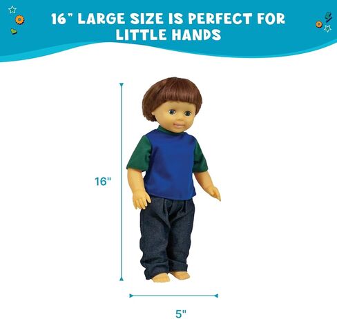 Get Ready Kids Caucasian Boy Doll - 16" Realistic Vinyl Doll with Poseable Limbs, Rooted Hair, Clothes Included, Educational Toy for Kids, Classroom & Home Play in Saudi Arabia