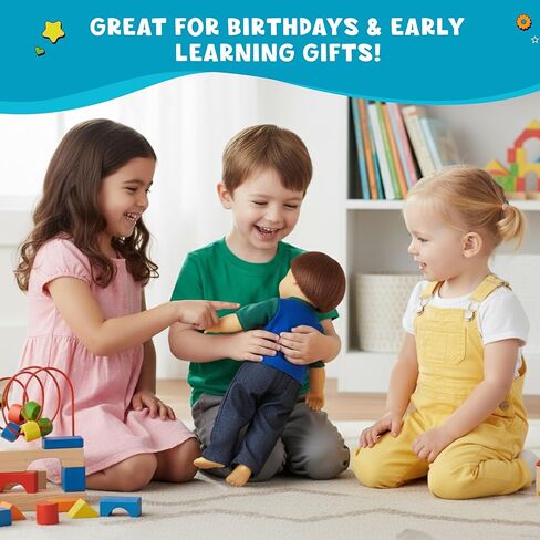 Get Ready Kids Caucasian Boy Doll - 16" Realistic Vinyl Doll with Poseable Limbs, Rooted Hair, Clothes Included, Educational Toy for Kids, Classroom & Home Play in Saudi Arabia