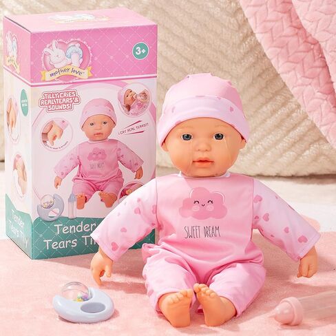 Mother Love Interactive Baby Dolls,16 inch Talking and Crying Baby Doll,Real Tears Baby,Soft Cloth Body with Feeding Toy, Dolls for 3+ Year Old Girls in Saudi Arabia