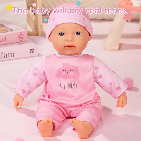 Mother Love Interactive Baby Dolls,16 inch Talking and Crying Baby Doll,Real Tears Baby,Soft Cloth Body with Feeding Toy, Dolls for 3+ Year Old Girls in Saudi Arabia
