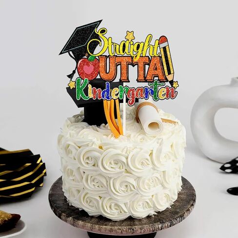 Straight Outta Kindergarten Cake Topper Boys or Girls Pre-K Graduation Party Cake Decor Class Of 2026 Kindergarten Graduation Congrats Preschool PreK School 2026 Grad Party Decorations in Saudi Arabia