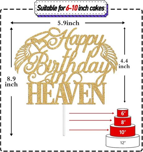 Happy Birthday in Heaven Cake Topper, Heavensent Birthday Memorial Decor, Heavenly Angel Wing Funeral Anniversary Easter Festival Party Decorations Supplies, Gold Glitter in Kuwait