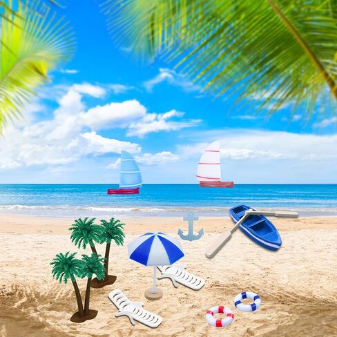 Beach Cake Topper 13Pcs Hawaiian Cake Toppers Decoration Summer Ocean Cake Topper Beach Chair Umbrella Boat Palm Tree Cakes Topper for Tropical Aloha Pool Birthday Wedding Baby Shower Party in Saudi Arabia