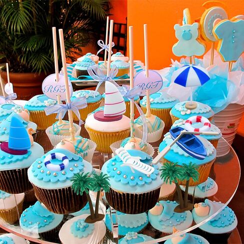 Beach Cake Topper 13Pcs Hawaiian Cake Toppers Decoration Summer Ocean Cake Topper Beach Chair Umbrella Boat Palm Tree Cakes Topper for Tropical Aloha Pool Birthday Wedding Baby Shower Party in Saudi Arabia