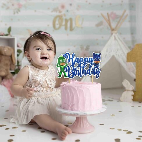 ديكور تزيين كعكة عيد الميلاد السعيد من PJ Msks - غلاف كعكة ملون بطابع البطل الخارق لحفلات أعياد الميلاد | ديكور حفلات ممتع واحتفالي للكعك وطاولات الحلوى | سهل الاستخدام in Kuwait