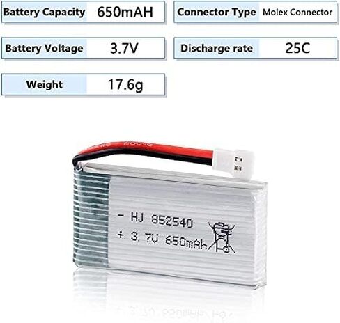 2 قطعة 3.7 فولت 650 مللي أمبير بطارية ليبو ل Syma X5C X5 أجهزة الاستقبال عن بعد بدون طيار مع XH2.54/موليكس التوصيل مع شاحن USB بطاريات الطائرة بدون طيار in Kuwait