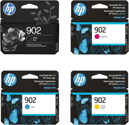 خرطوشة حبر HP 902 أسود و902 سماوي و902 أصفر و902 أرجواني مكونة من 4 عبوات | يعمل مع OfficeJet 6950، 6960 Series، OfficeJet Pro 6960، 6970 Series. قد تختلف التعبئة والتغليف. in Kuwait