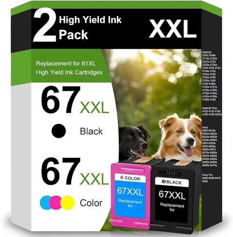 67XXL Ink Cartridges Combo Pack Replacement for HP Ink 67 67XL Work for HP Envy 6055 6000 DeskJet 2755e 2752 4100 Series Printer (1 Black, 1 Tri-Color) in Kuwait