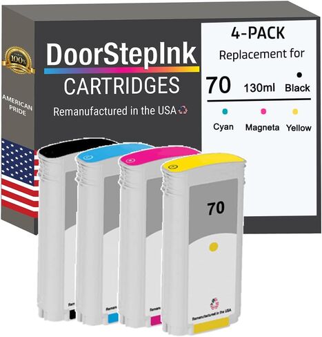 DoorStepInk 70 Matte Black/Cyan/Magenta/Yellow Remanufactured Ink Cartridge Replacement for HP 70 - Compatible with DesignJet Z2100/Z3100/Z3200/Z5400 — Standard Yield 4-Pack in Kuwait