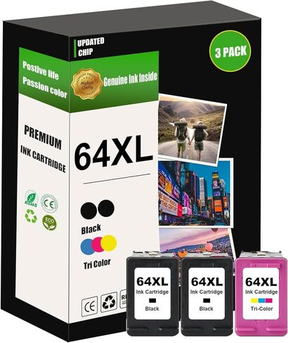 64XL 3Pack Ink Cartridges (2 Black and 1 Color) Replacement for Envy Photo 7855 7858 7155 7158 6255 6258 Inspire 7200e 7900e 7955e Printer in Saudi Arabia