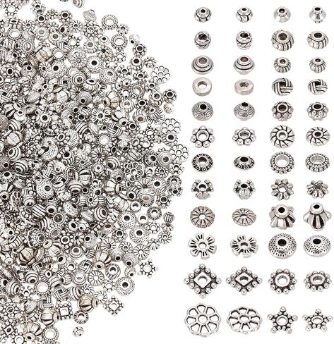 500Pcs 8 Styles Tibetan Flower Spacer Beads Set Alloy Snowflake Daisy Spacer Metal Rondelle Loose Beads Flat Bead Caps for Bracelet Necklace Earring Jewelry Making Supplies in Saudi Arabia