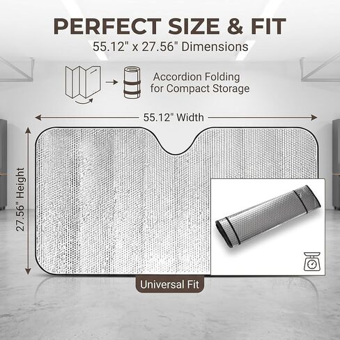 1 PC Foldable Windshield Sun Shade, Reflective Sun Protector for Front Window, Heat Blocking Car Sunshade, Universal for Most Cars, Trucks, SUVs (Silver) in Saudi Arabia