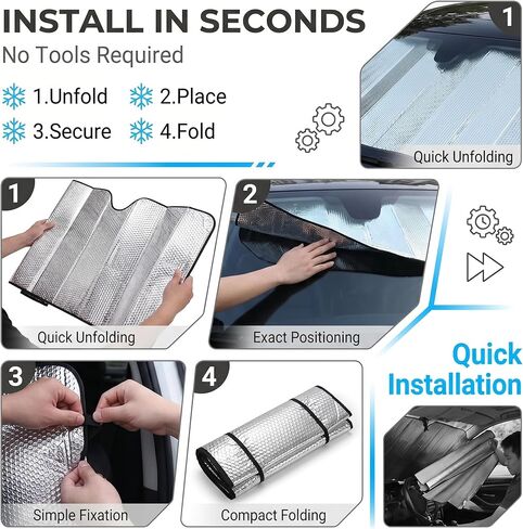 1 PC Foldable Windshield Sun Shade, Reflective Sun Protector for Front Window, Heat Blocking Car Sunshade, Universal for Most Cars, Trucks, SUVs (Silver) in Saudi Arabia