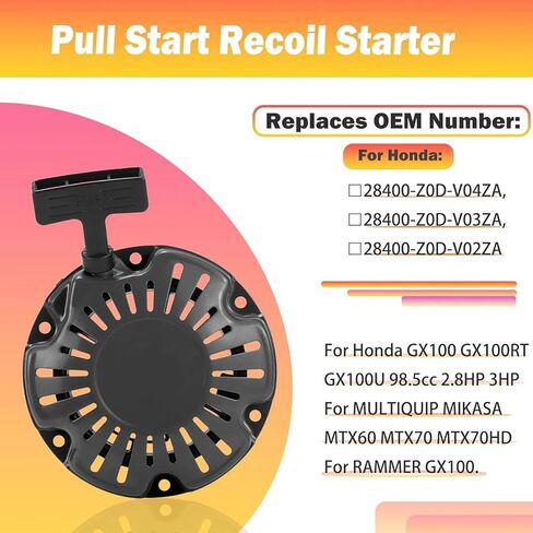 (Black New Recoil Starter Assembly Replacement for Honda GX100 Engines 28400-Z0D-V02ZA, 28400-Z0D-V03ZA, 28400-Z0D-V04ZA Parts in Saudi Arabia