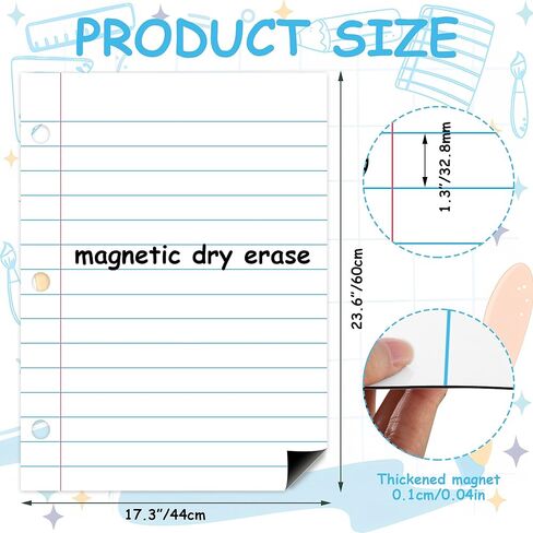 Giant Magnetic Notebook Paper 17.3" x 23.6" Dry Erase Magnetic Lined Paper for Classroom Whiteboard Reusable Handwriting Notebook Poster for School Office Teachers Teaching Supplies in Kuwait