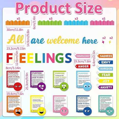 Colorful Feeling Emotion Board Set Mental Health Bulletin Board All Fellings are Welcome Classroom Decor Back to School Emotion Cutouts Feeling Chart for School Counselor Therapy Calm Corner Supplies in Saudi Arabia