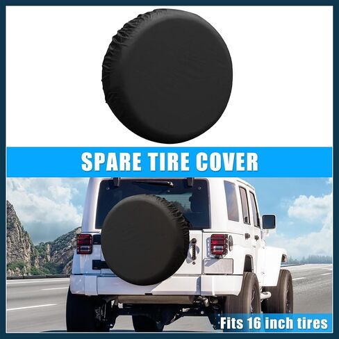 Universal 190T Polyester Spare Tire Cover for Jeep Trailer RV SUV Truck Wheel Fit Overall Wheel Diameter 16 Inch Black Automotive Parts in Kuwait