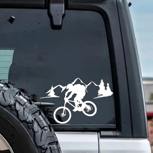 2PCS Cozy Riding On A Mountain Path - Wild Biking Decal 7.09"x4.33" Vinyl Sticker for Car, SUV - Offroad Cycling Design, Waterproof & Durable Car Decal Sticker | #AZ55 (White) in Saudi Arabia