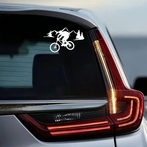2PCS Cozy Riding On A Mountain Path - Wild Biking Decal 7.09"x4.33" Vinyl Sticker for Car, SUV - Offroad Cycling Design, Waterproof & Durable Car Decal Sticker | #AZ55 (White) in Saudi Arabia