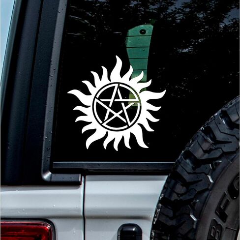 2 Pcs - (2.9'' x 2.8'', White) - No Background - Durable and Waterproof of Anti Demon Possession Symbol Sticker Decal for Laptops, Water Bottles, Cars, Trucks, Wall Ideal Gift in Saudi Arabia