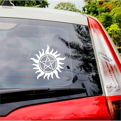 2 Pcs - (2.9'' x 2.8'', White) - No Background - Durable and Waterproof of Anti Demon Possession Symbol Sticker Decal for Laptops, Water Bottles, Cars, Trucks, Wall Ideal Gift in Saudi Arabia
