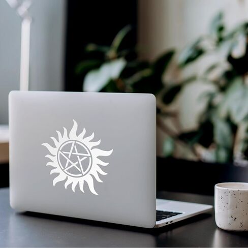 2 Pcs - (2.9'' x 2.8'', White) - No Background - Durable and Waterproof of Anti Demon Possession Symbol Sticker Decal for Laptops, Water Bottles, Cars, Trucks, Wall Ideal Gift in Saudi Arabia