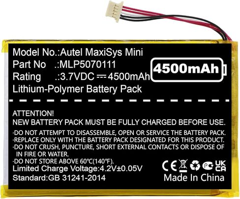 Nzzz MLP5070111 Battery fits Autel MaxiSys Mini, MS905, MS906, MK808BT, MK808TS, DS808, MK808, MK808IM, MP808TS, MK906, MX808, IM508 NiMH in Saudi Arabia