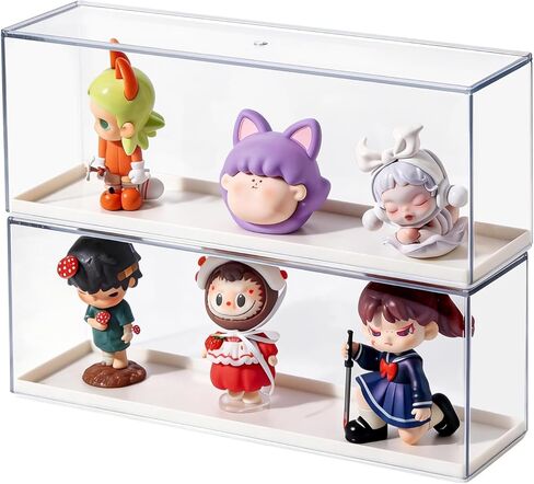 2 Pack Clear Acrylic Figures Display Case Stackable Box with Base, Dustproof Protector for Anime Figurine, Collectibles, Funko Pop, Model Cars - Home Office Display Showcase in Saudi Arabia
