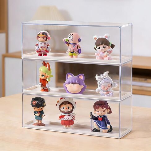 2 Pack Clear Acrylic Figures Display Case Stackable Box with Base, Dustproof Protector for Anime Figurine, Collectibles, Funko Pop, Model Cars - Home Office Display Showcase in Saudi Arabia