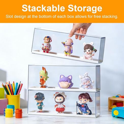 2 Pack Clear Acrylic Figures Display Case Stackable Box with Base, Dustproof Protector for Anime Figurine, Collectibles, Funko Pop, Model Cars - Home Office Display Showcase in Saudi Arabia