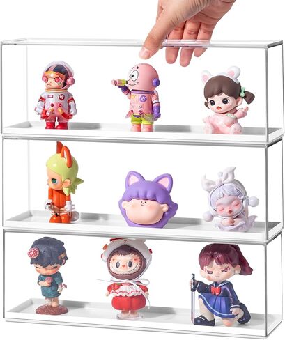 2 Pack Clear Acrylic Figures Display Case Stackable Box with Base, Dustproof Protector for Anime Figurine, Collectibles, Funko Pop, Model Cars - Home Office Display Showcase in Saudi Arabia