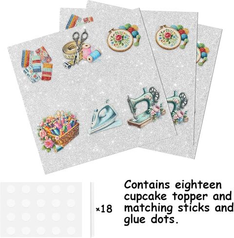 18pcs Colorful Glitter Sewing Machine Tools Cupcake Topper Cheer to Tailor Seamstress Theme Anniversary Party Decoration Picks for Men Women Happy Birthday Favour Decor Supplies Set in Kuwait
