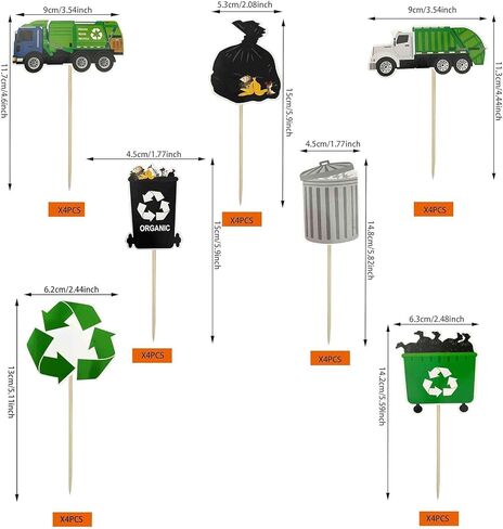 28PCS Garbage Truck Cupcake Toppers, Fun Recycling & Trash Truck Cake Decorations for Teens Birthday Party, Eco-Friendly Construction Themed Party Supplies in Saudi Arabia