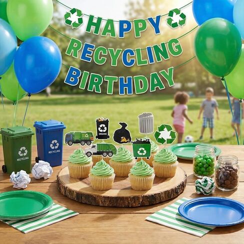 28PCS Garbage Truck Cupcake Toppers, Fun Recycling & Trash Truck Cake Decorations for Teens Birthday Party, Eco-Friendly Construction Themed Party Supplies in Saudi Arabia