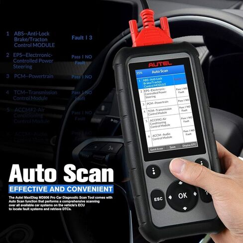 الماسح الضوئي Autel MaxiDiag MD806 PRO obd2: أداة مسح تشخيصية كاملة للأنظمة مع إعادة ضبط زيت البيانات المباشرة BMS SAS Throttle A/F EPB D-P.F، المسح التلقائي، حتى MD808 MD806 MD805 MD802، تحديث مجاني، طباعة البيانات in Kuwait