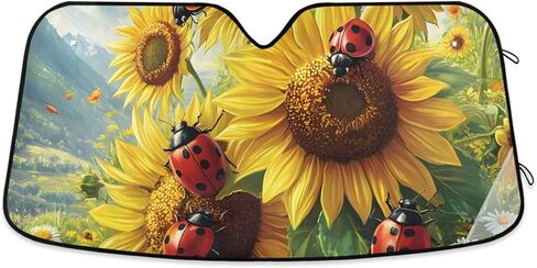 Sunflower Ladybugs Garden Flower Windshield Sunshade Car Sun Shade Front Window Shade for Truck SUV Blocks UV Rays Sun Reflector Visor Protector Accordion Folding in Kuwait