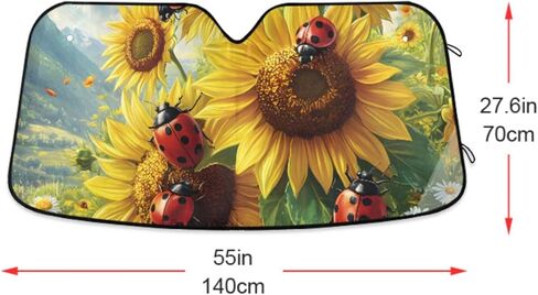 Sunflower Ladybugs Garden Flower Windshield Sunshade Car Sun Shade Front Window Shade for Truck SUV Blocks UV Rays Sun Reflector Visor Protector Accordion Folding in Kuwait