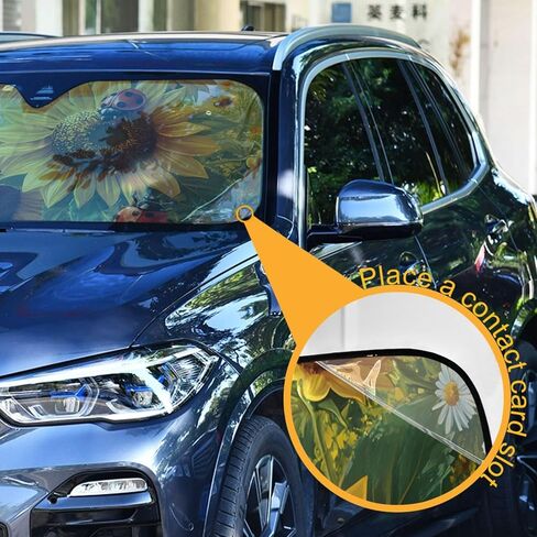 Sunflower Ladybugs Garden Flower Windshield Sunshade Car Sun Shade Front Window Shade for Truck SUV Blocks UV Rays Sun Reflector Visor Protector Accordion Folding in Kuwait