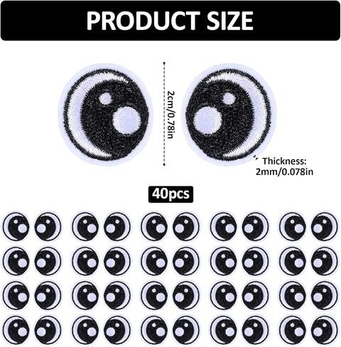 20 Pairs Felt Eyes for Crafts White Black Eyes Iron on Patch, Cute Eye Embroidery Sew On Patches Polyester Sew on Eye Patch Decorative Cartoon Patches for Clothing Hat Backpack Shoes Jacket in Kuwait