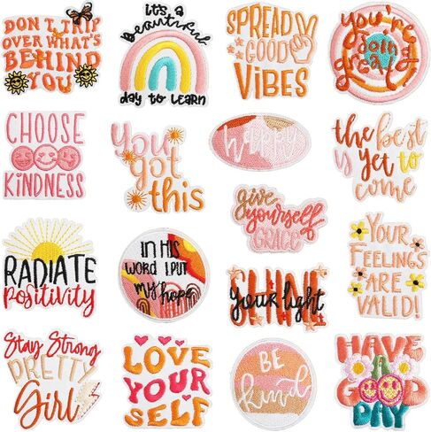 17pcs Positive Affirmations Iron On Patches Embroidered Boho Iron on/Sew on Patch for Clothes, Hats, Jeans, Dress, Backpacks, Etc in Kuwait