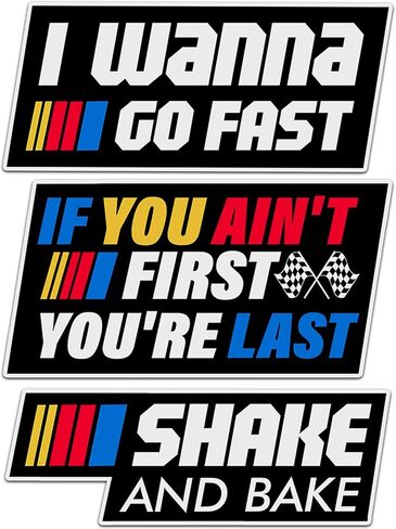 (Set of 3 Stickers) Shake and Bake Sticker, If You Ain't First You're Last Decal, I Wanna Go Fast Waterproof Stickers for Dirt Racing Bike Race Car Truck Motorbike Helmet (3-Inch) in Saudi Arabia