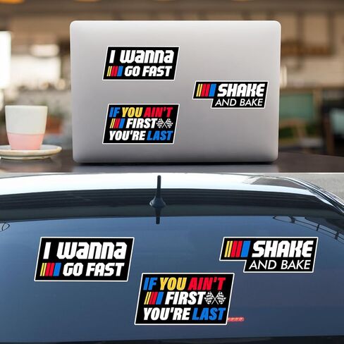 (Set of 3 Stickers) Shake and Bake Sticker, If You Ain't First You're Last Decal, I Wanna Go Fast Waterproof Stickers for Dirt Racing Bike Race Car Truck Motorbike Helmet (3-Inch) in Saudi Arabia