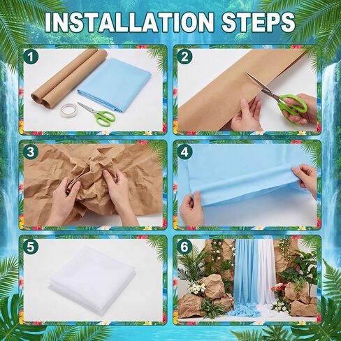 6.56 ft 2026 VBS Waterfalls DIY 3D Cardboard Rainforest Falls Backdrop Decorations Craft with Kraft Paper Waterfalls Fabric Rainforest Scene Construction Decor, VBS Sunday School Religious Background in Kuwait