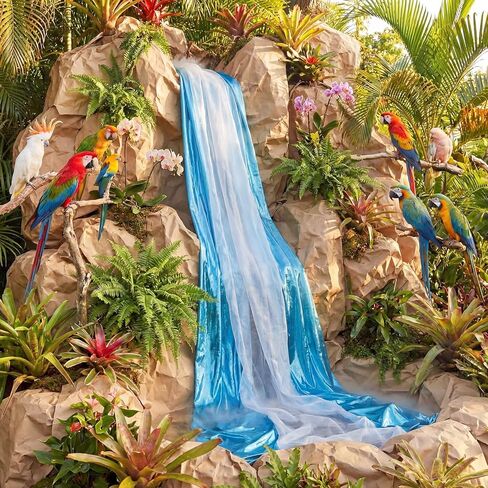 6.56 ft 2026 VBS Waterfalls DIY 3D Cardboard Rainforest Falls Backdrop Decorations Craft with Kraft Paper Waterfalls Fabric Rainforest Scene Construction Decor, VBS Sunday School Religious Background in Kuwait