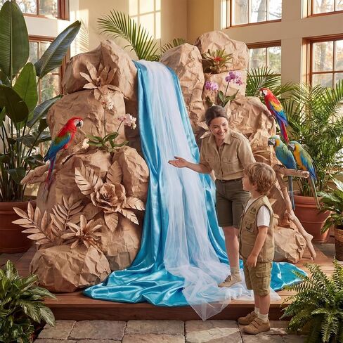 6.56 ft 2026 VBS Waterfalls DIY 3D Cardboard Rainforest Falls Backdrop Decorations Craft with Kraft Paper Waterfalls Fabric Rainforest Scene Construction Decor, VBS Sunday School Religious Background in Kuwait