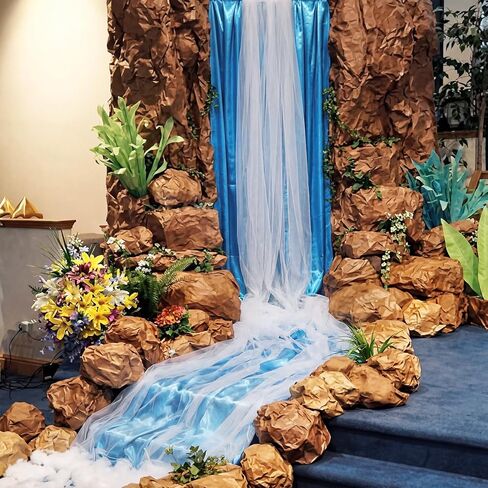 6.56 ft 2026 VBS Waterfalls DIY 3D Cardboard Rainforest Falls Backdrop Decorations Craft with Kraft Paper Waterfalls Fabric Rainforest Scene Construction Decor, VBS Sunday School Religious Background in Kuwait