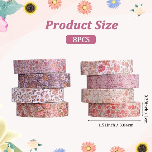 ElevateTech Washi Tape Set Thin Washi Tapes Vintage Scrapbook Tape Decorative Antique Patterns for Scrapbooking DIY Crafts Journal Supplies Planners Bohemian 8Rolls in Saudi Arabia